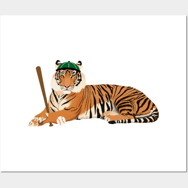 Baseball Tiger Green Wall Art by College Mascot Designs